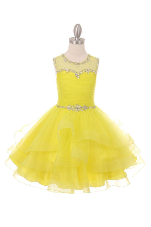 Short Beaded Illusion Neckline Flower Girl Dress Sale