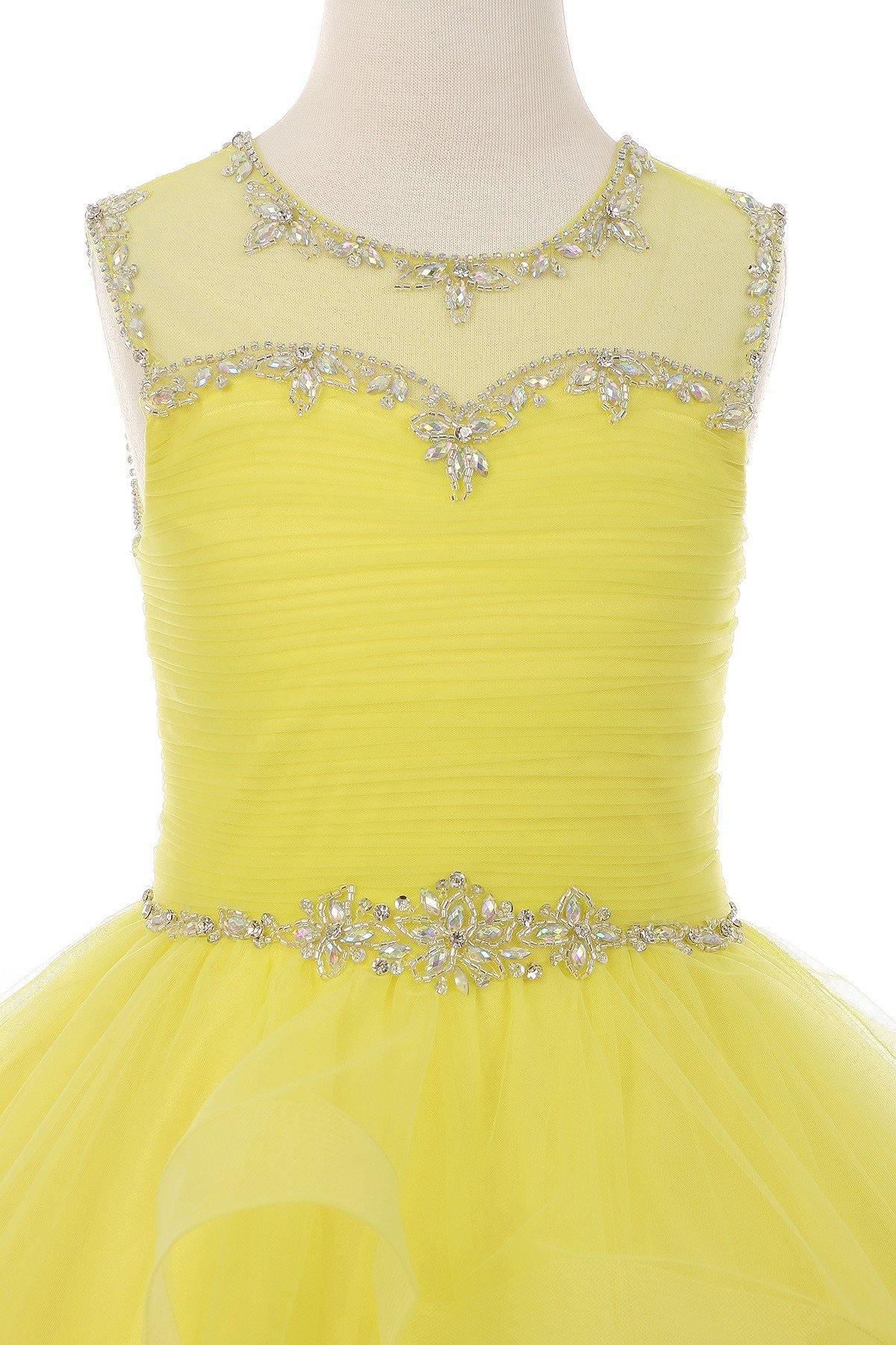 Short Beaded Illusion Neckline Flower Girl Dress Sale - The Dress Outlet