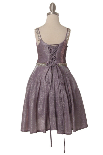 Short Beaded Metallic Flower Girl  Dress - The Dress Outlet