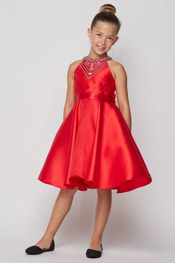 Short Beaded Satin Flower Girl Dress Sale