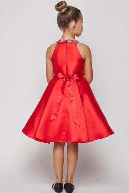 Short Beaded Satin Flower Girl Dress - The Dress Outlet Cinderella Couture