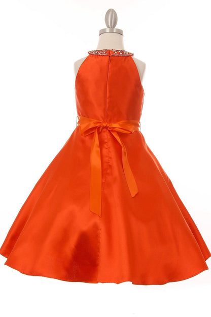 Short Beaded Satin Flower Girl Dress - The Dress Outlet Cinderella Couture