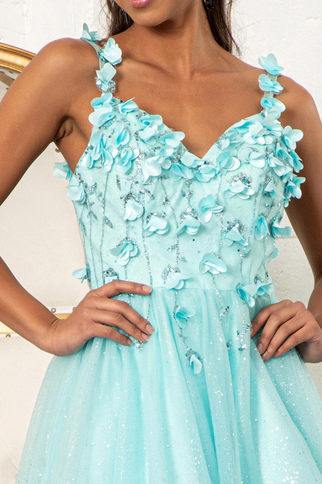 Short Cocktail Glitter Mesh Floral Homecoming Dress