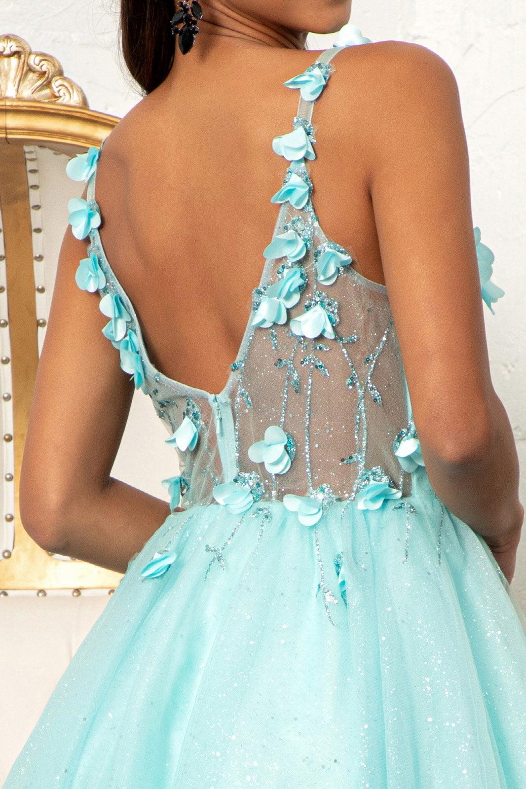 Short Cocktail Glitter Mesh Floral Homecoming Dress