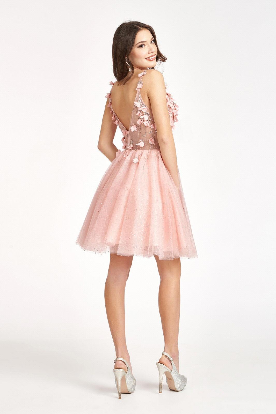 Short Cocktail Glitter Mesh Floral Homecoming Dress