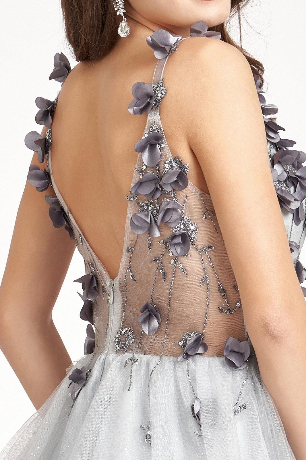 Short Cocktail Glitter Mesh Floral Homecoming Dress