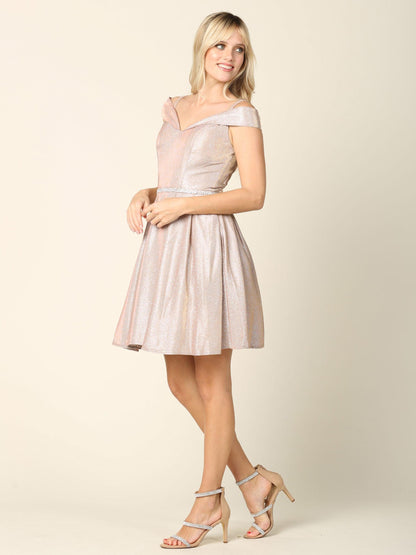 Short Cocktail Off Shoulder Glitter Prom Dress - The Dress Outlet