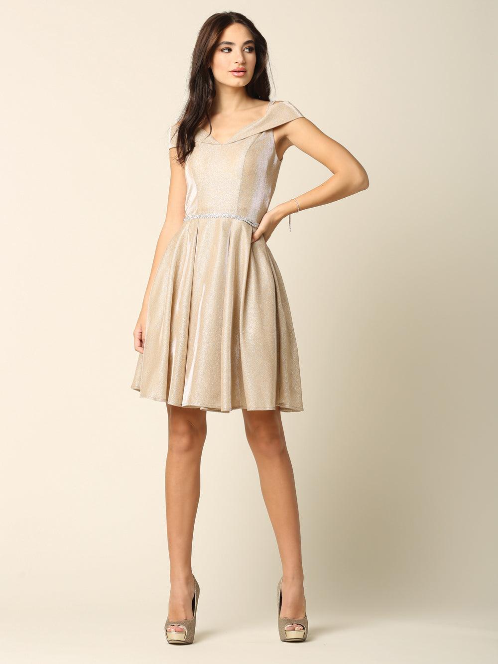 Short Cocktail Off Shoulder Glitter Prom Dress