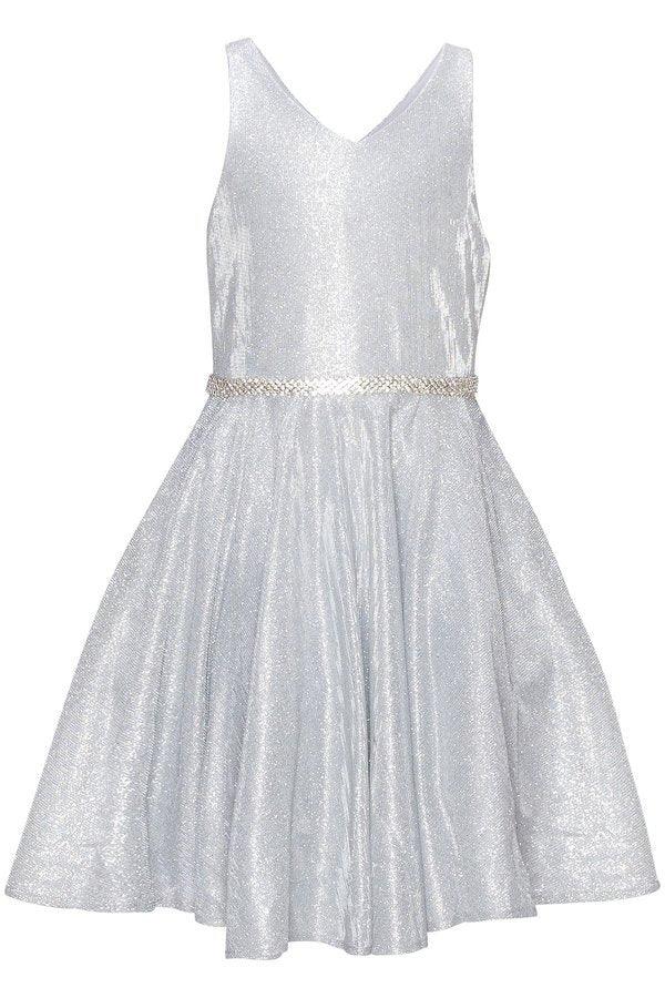 Short Flower Girl Sleeveless Metallic Glitter Dress - The Dress Outlet
