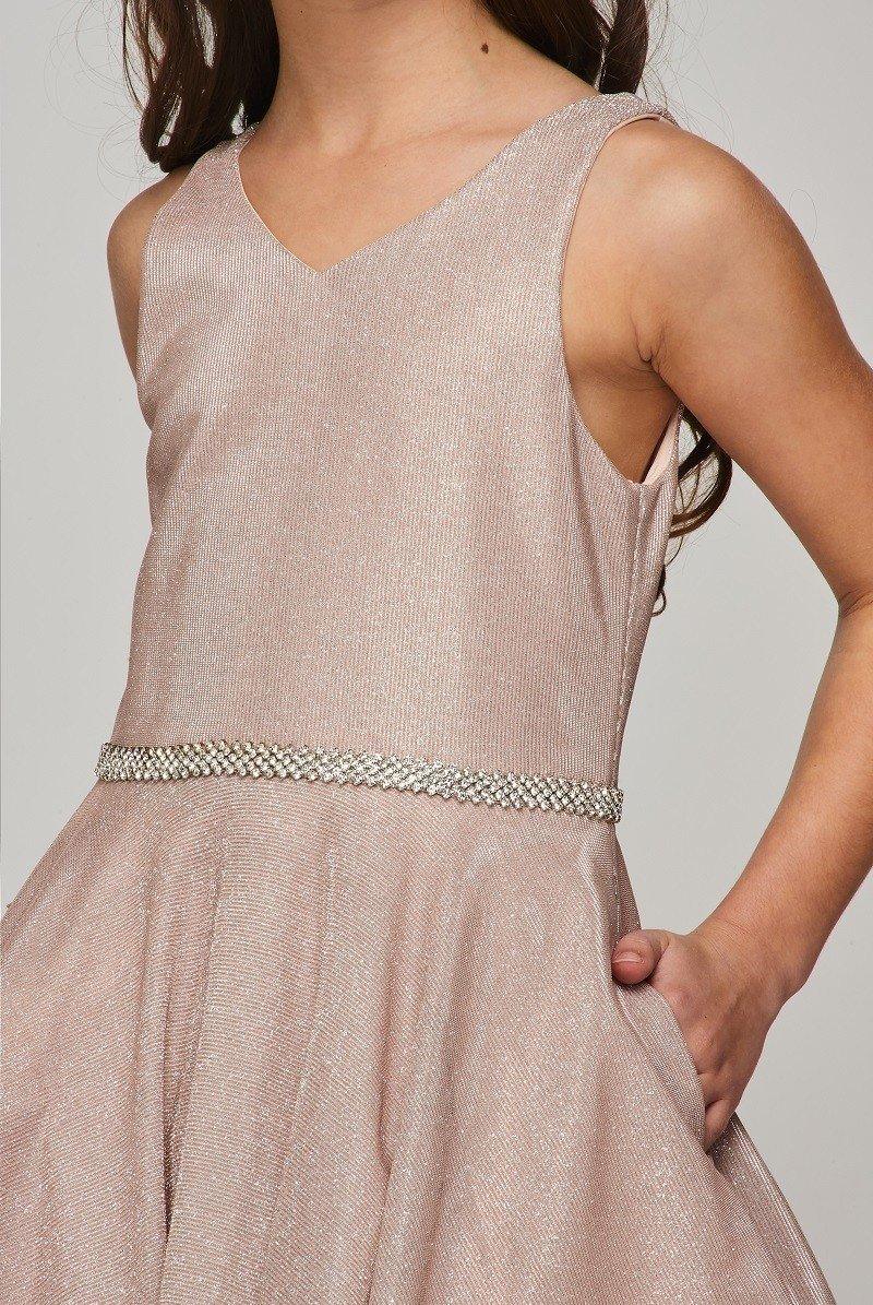 Short Flower Girl Sleeveless Metallic Glitter Dress - The Dress Outlet
