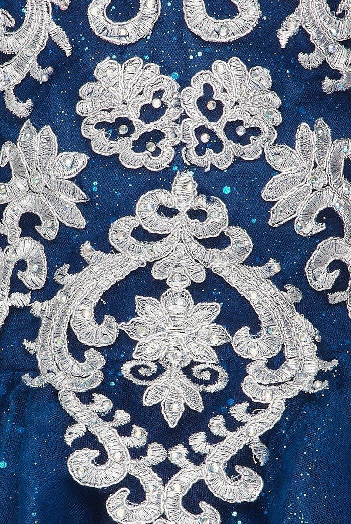 Short Metallic Lace Applique Flower Girl Dress - The Dress Outlet