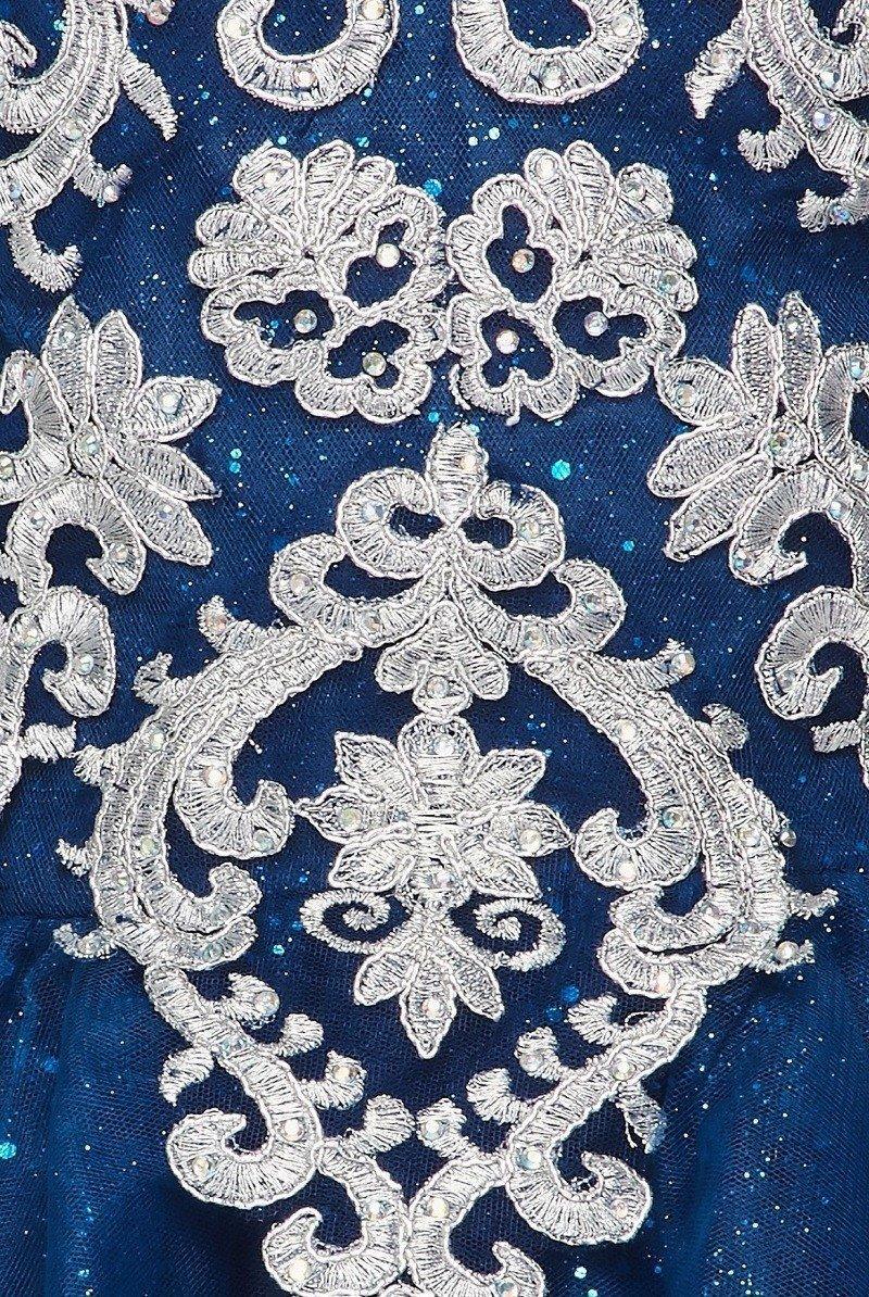 Short Metallic Lace Applique Flower Girl Dress - The Dress Outlet