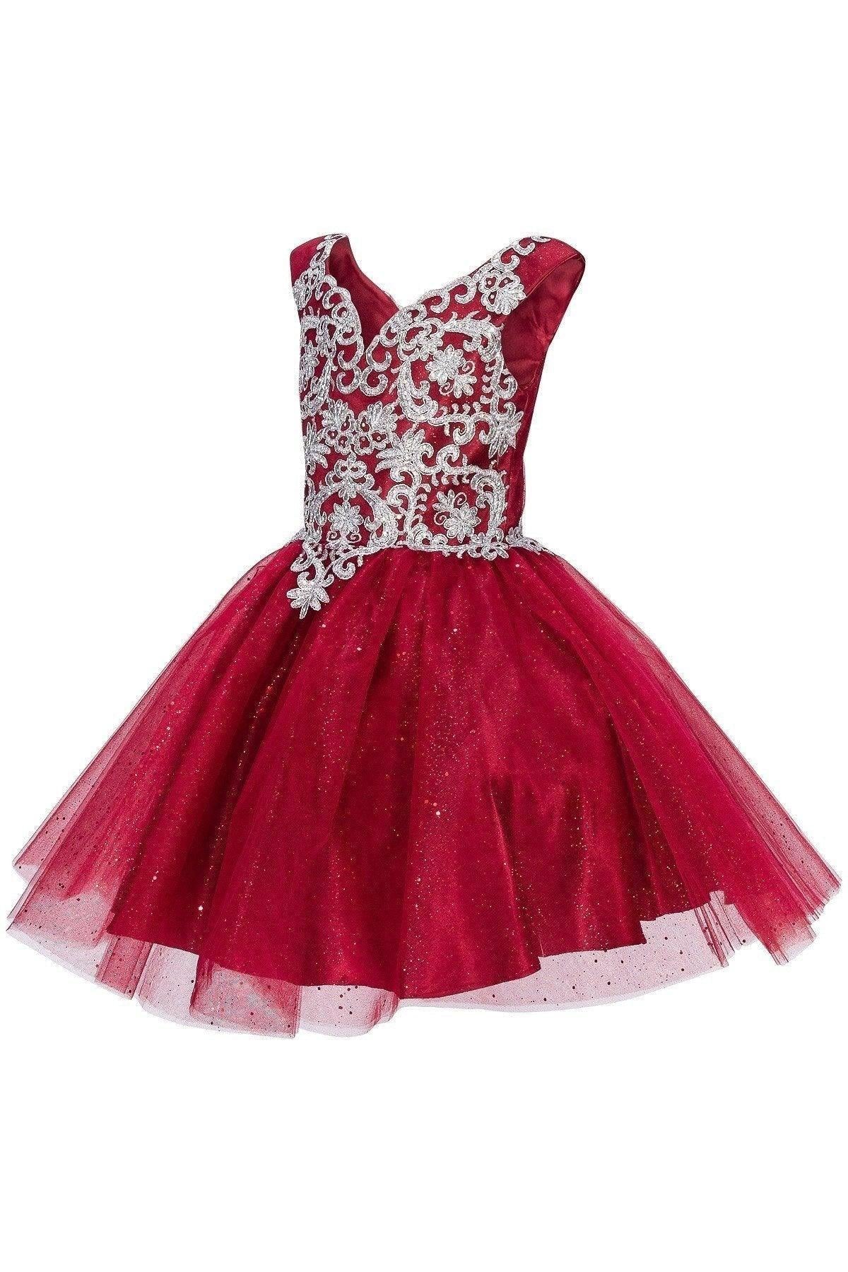 Short Metallic Lace Applique Flower Girl Dress