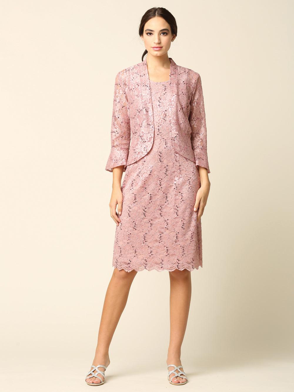 Burgundy Short Mother of the Bride 2 Piece Lace Jacket Dress