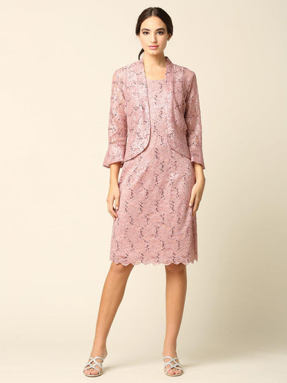 Short Mother of the Bride 2 Piece Lace Jacket Dress - The Dress Outlet