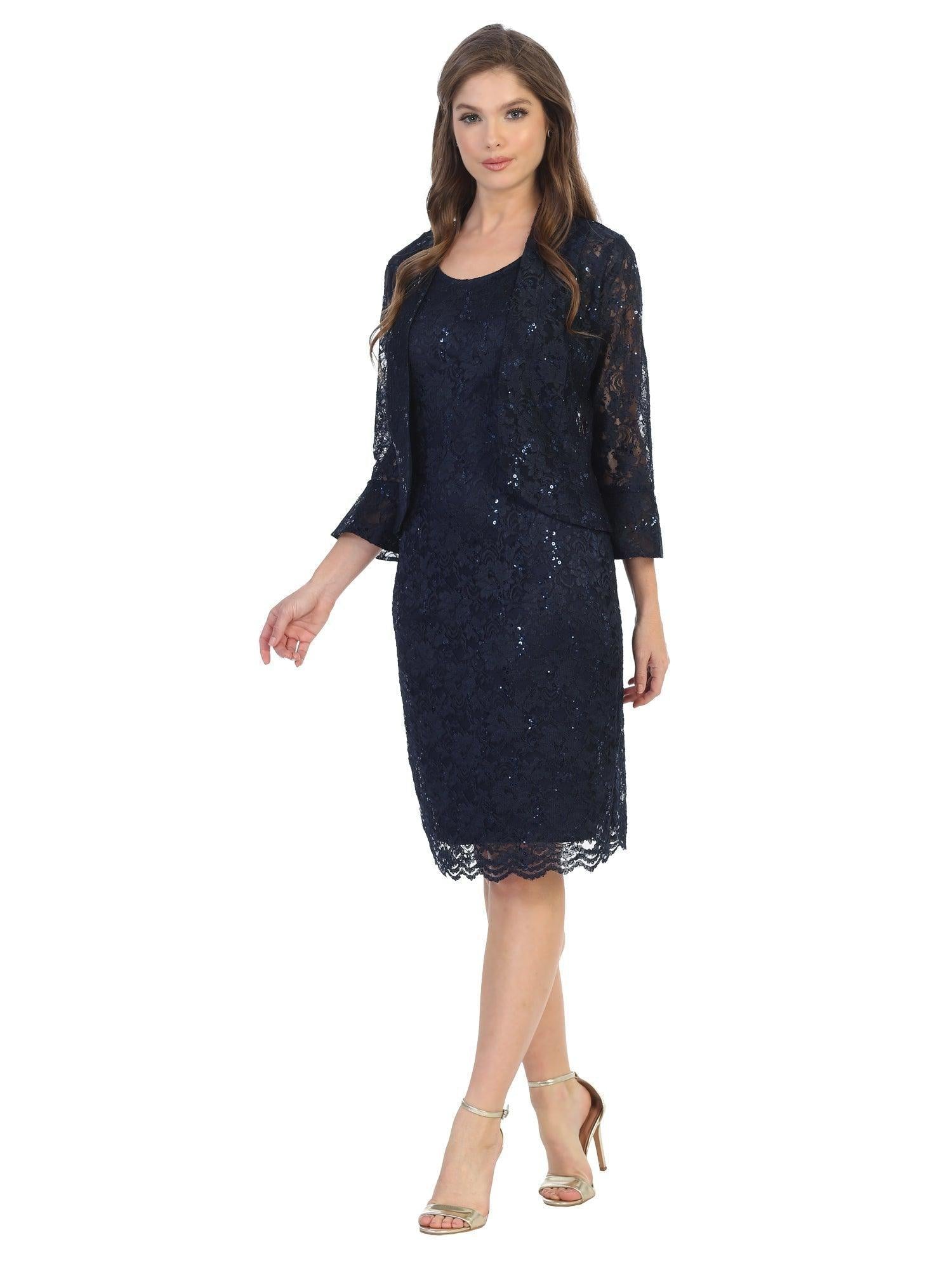 Short Mother of the Bride 2 Piece Lace Jacket Dress - The Dress Outlet