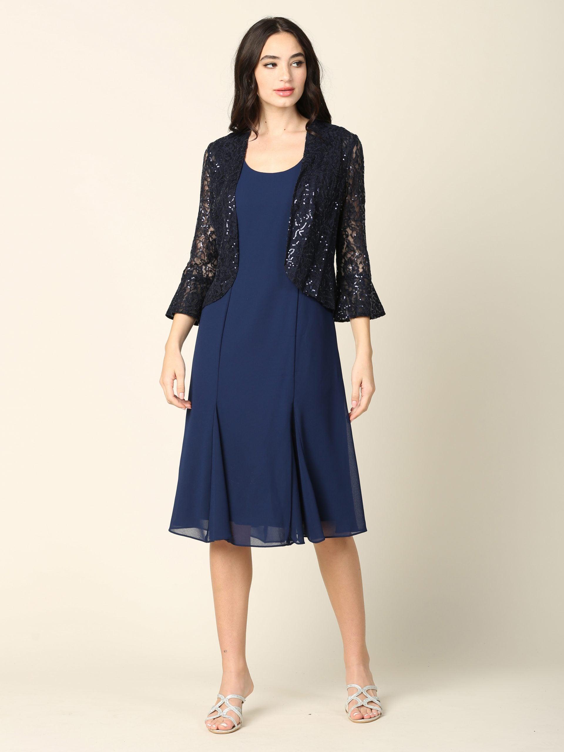 Short Mother of the Bride Two Piece Set Jacket Dress - Navy / 4XL Short Mother of the Bride Two Piece Set Jacket Dress - Navy / 4XL