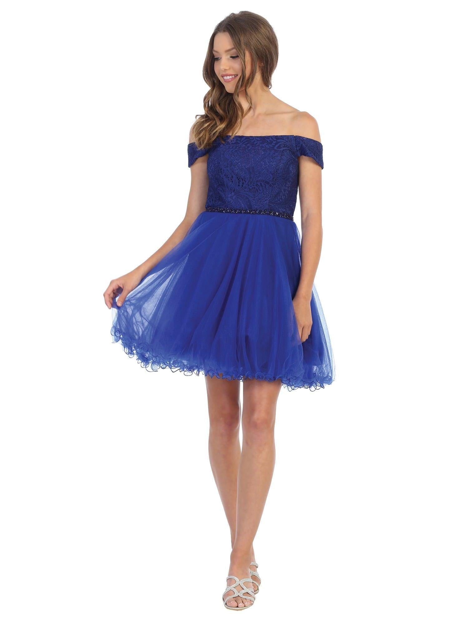 Royal Short Off Shoulder Homecoming Cocktail Dress