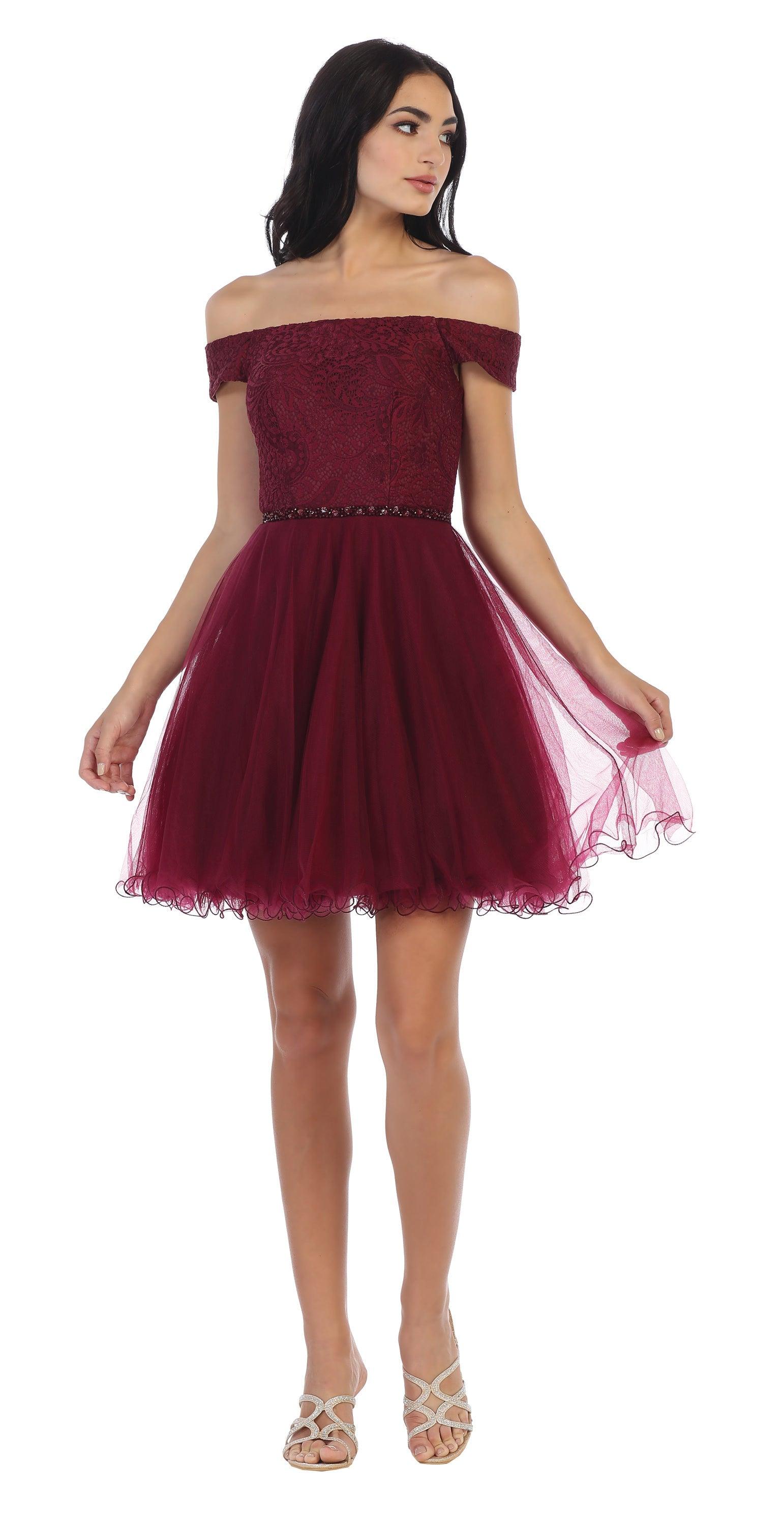 Short Off Shoulder Homecoming Cocktail Dress - The Dress Outlet