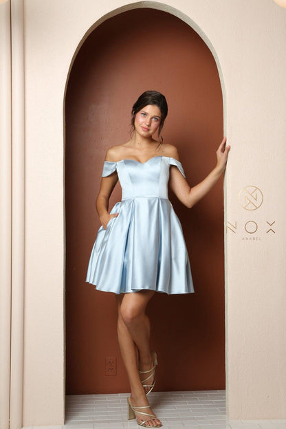 Short Off Shoulder Homecoming Prom Dress R773 - The Dress Outlet