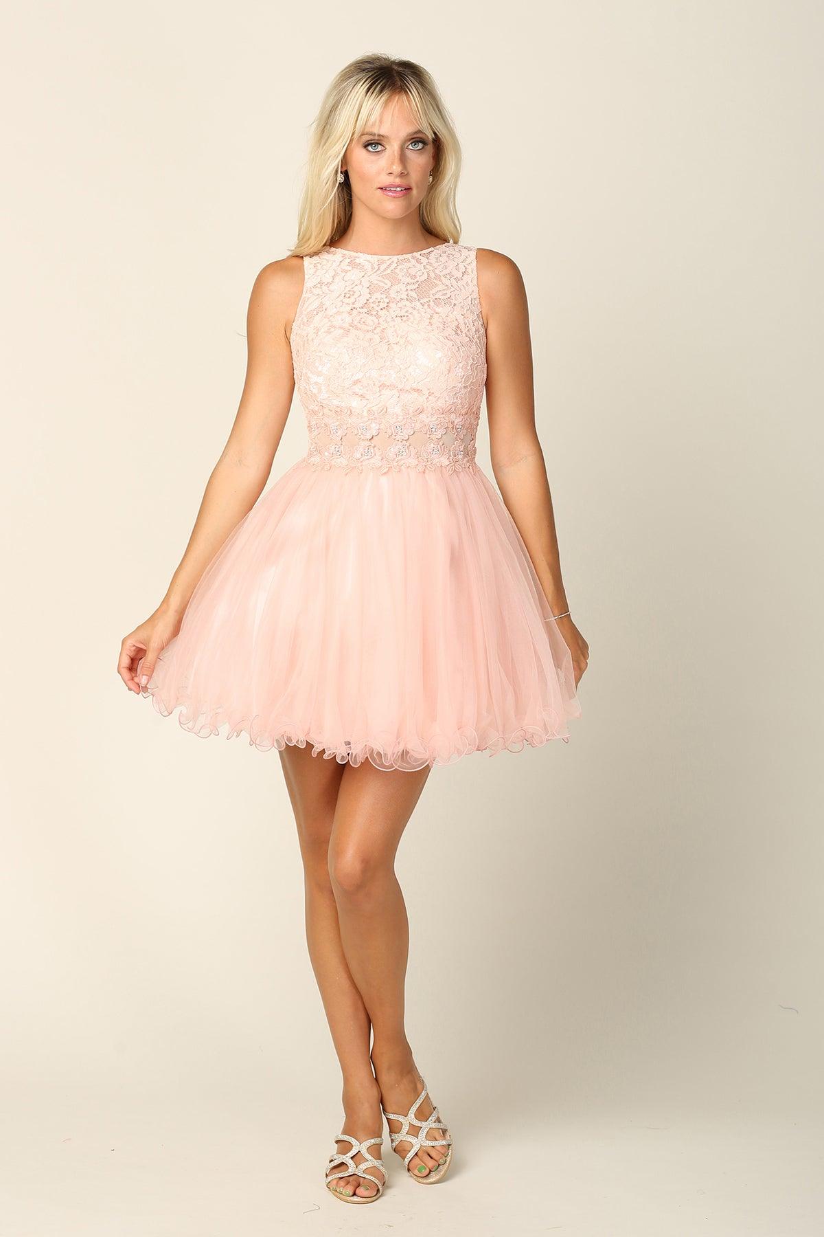 Short Prom Sleeveless Lace Cocktail Party Dress - The Dress Outlet