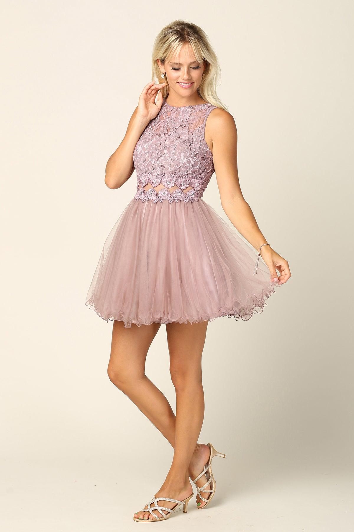 Short Prom Sleeveless Lace Cocktail Party Dress - The Dress Outlet