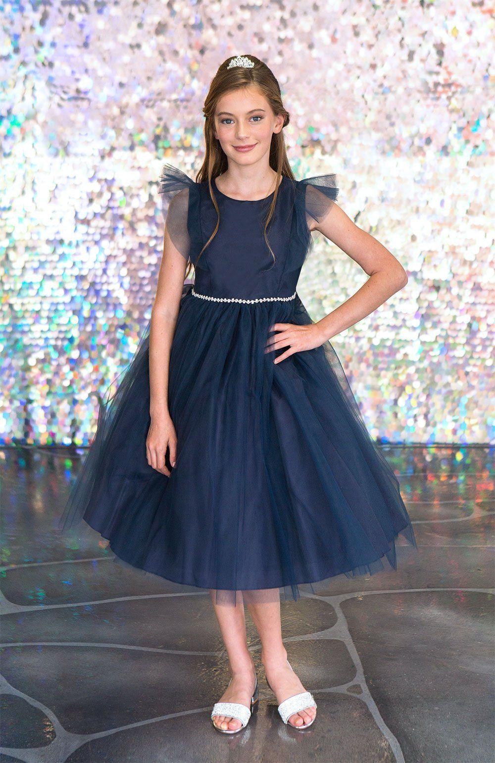 Short Ruffle Sleeves Beaded Flower Girl Dress - The Dress Outlet