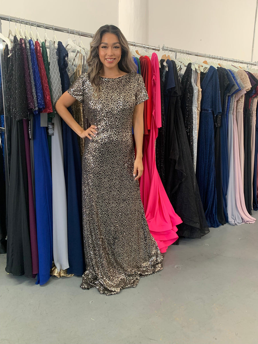 Short Sleeve Long Formal Dress Size 12 - The Dress Outlet