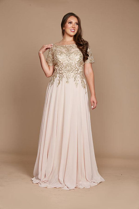 Short Sleeve Long Mother of the Bride Dress Sale - The Dress Outlet