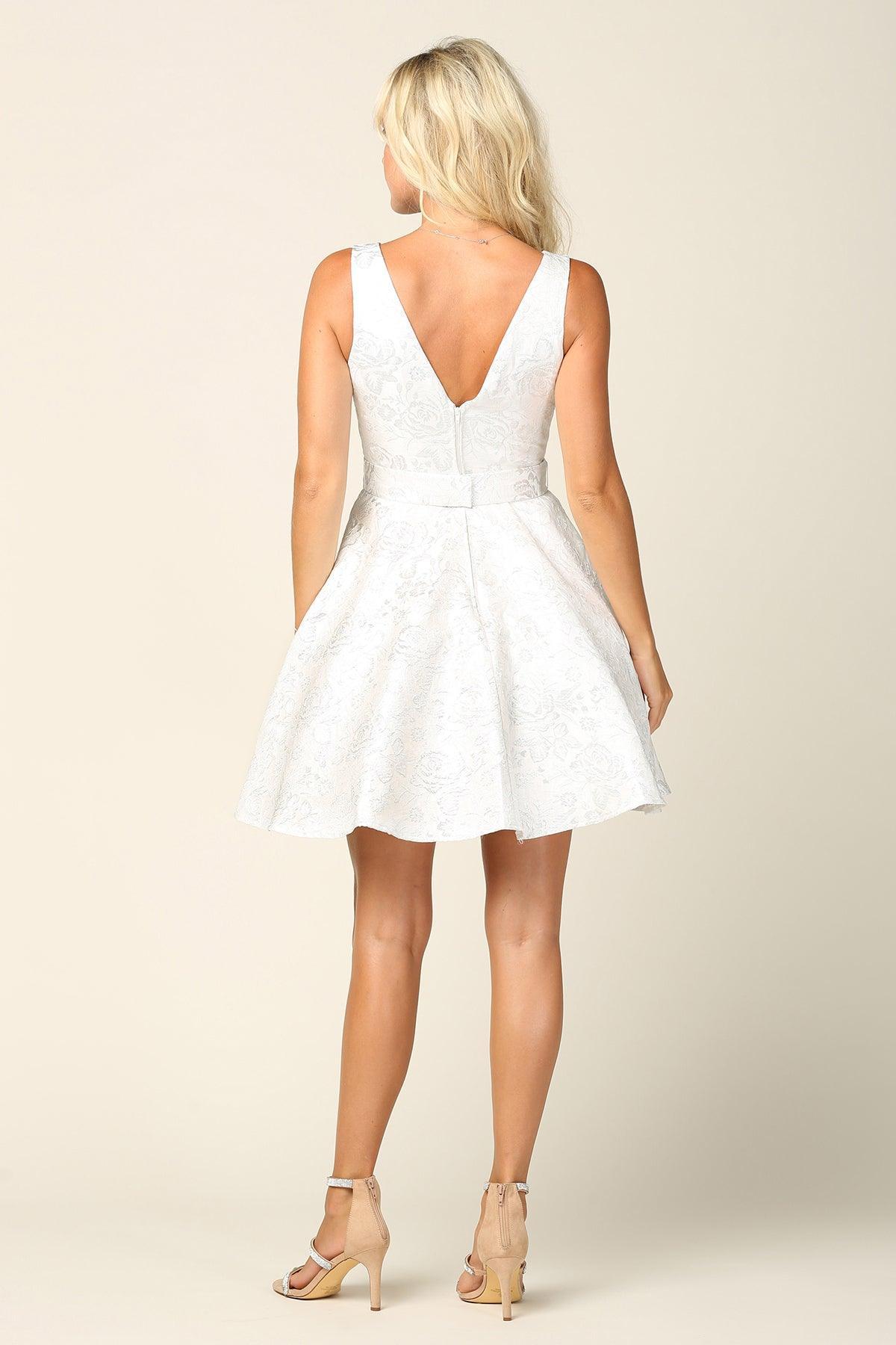 Short Sleeveless Homecoming Jacquard Cocktail Dress - The Dress Outlet