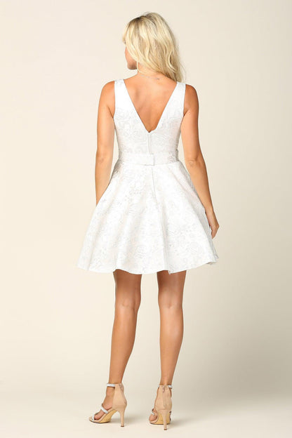 Short Sleeveless Homecoming Jacquard Cocktail Dress - The Dress Outlet