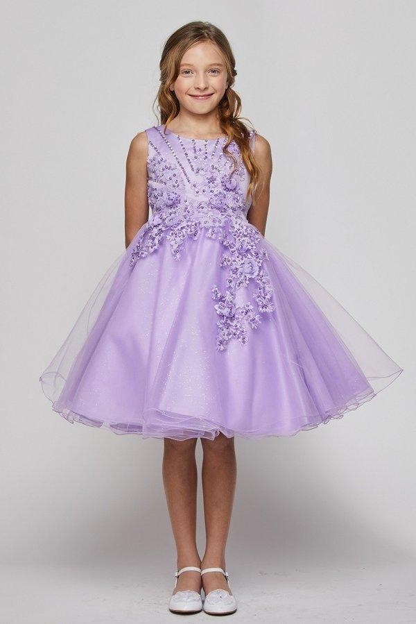 Short Sleeveless Glitter Flower Girl Dress - Lavender / 12 Short Sleeveless Glitter Flower Girl Dress - Lavender / 12