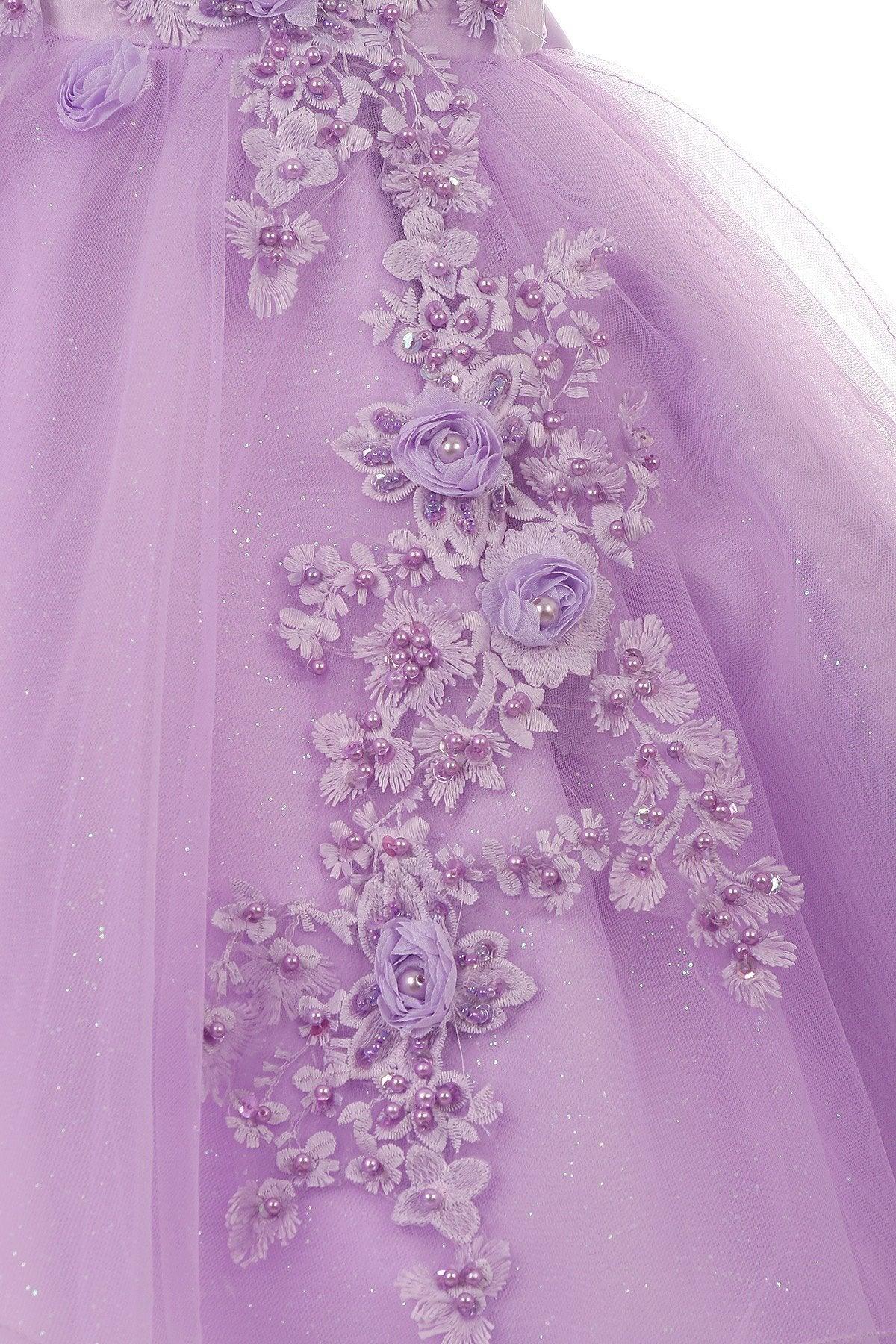 fitted lace wedding dress Round Neckline Hi-low Light Purple Tulle Lace Flower Girl Dresses, Lit –  Dairy Bridal main image 0