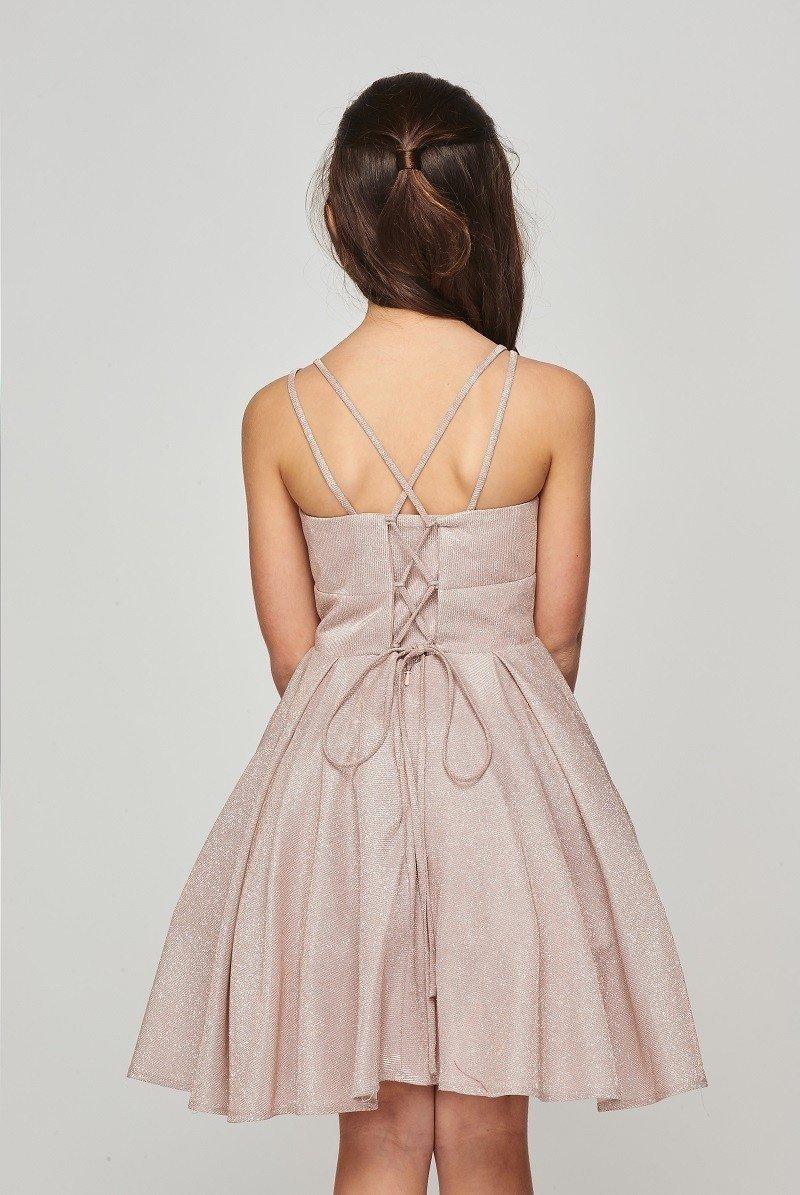 Short Spaghetti Strap Flower Girl Metallic Dress - The Dress Outlet