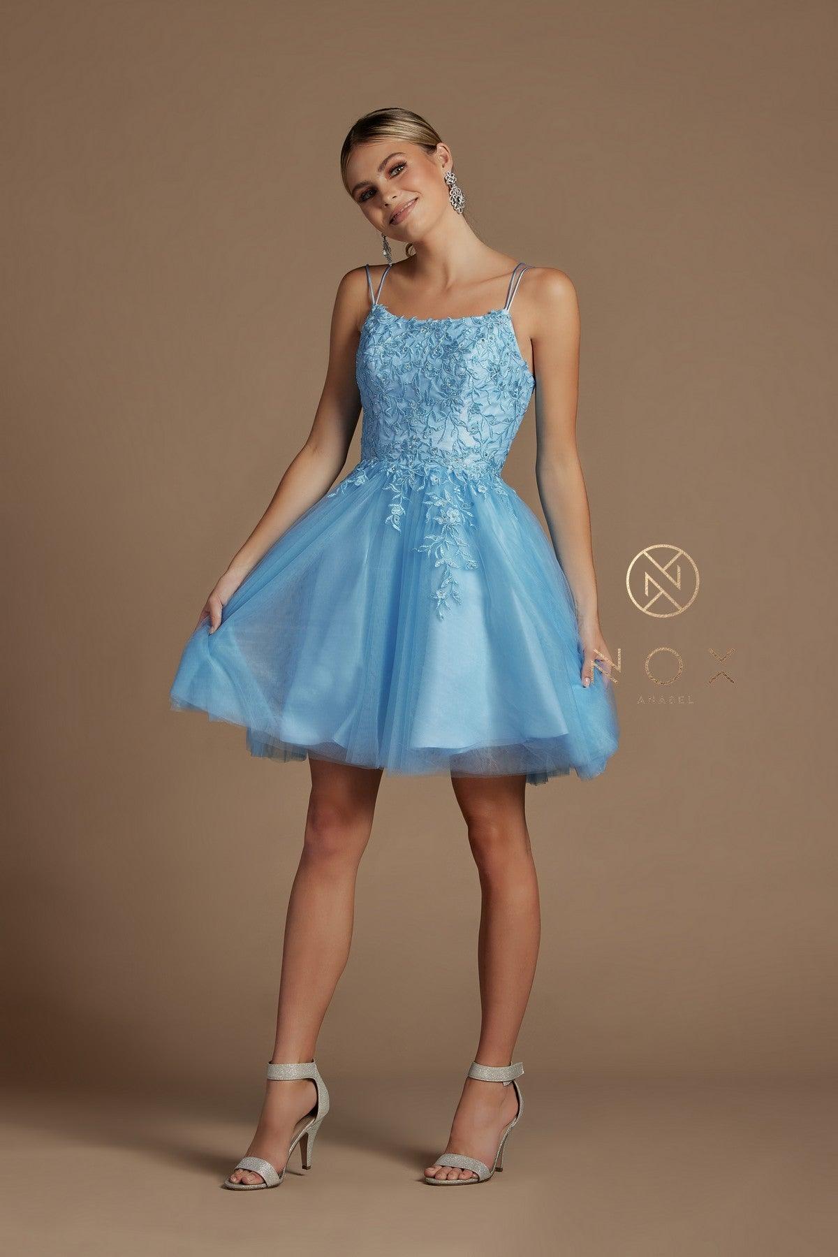 Short Spaghetti Strap Homecoming Dress - The Dress Outlet