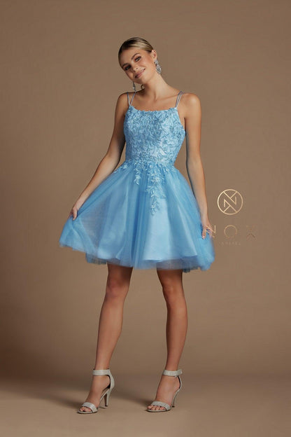 Short Spaghetti Strap Homecoming Dress - The Dress Outlet