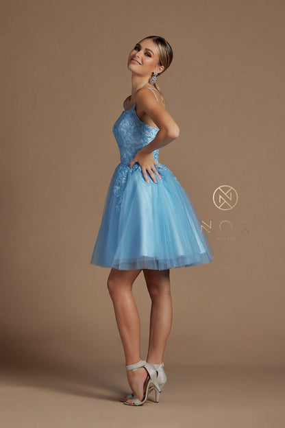 Short Spaghetti Strap Homecoming Dress - The Dress Outlet