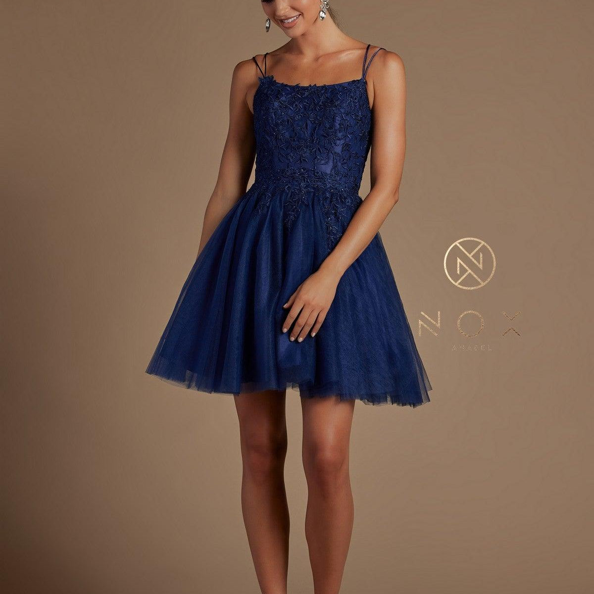 navy blue formal dress short Spaghetti Strap Homecoming _okendo:syndication_key:CL136055244