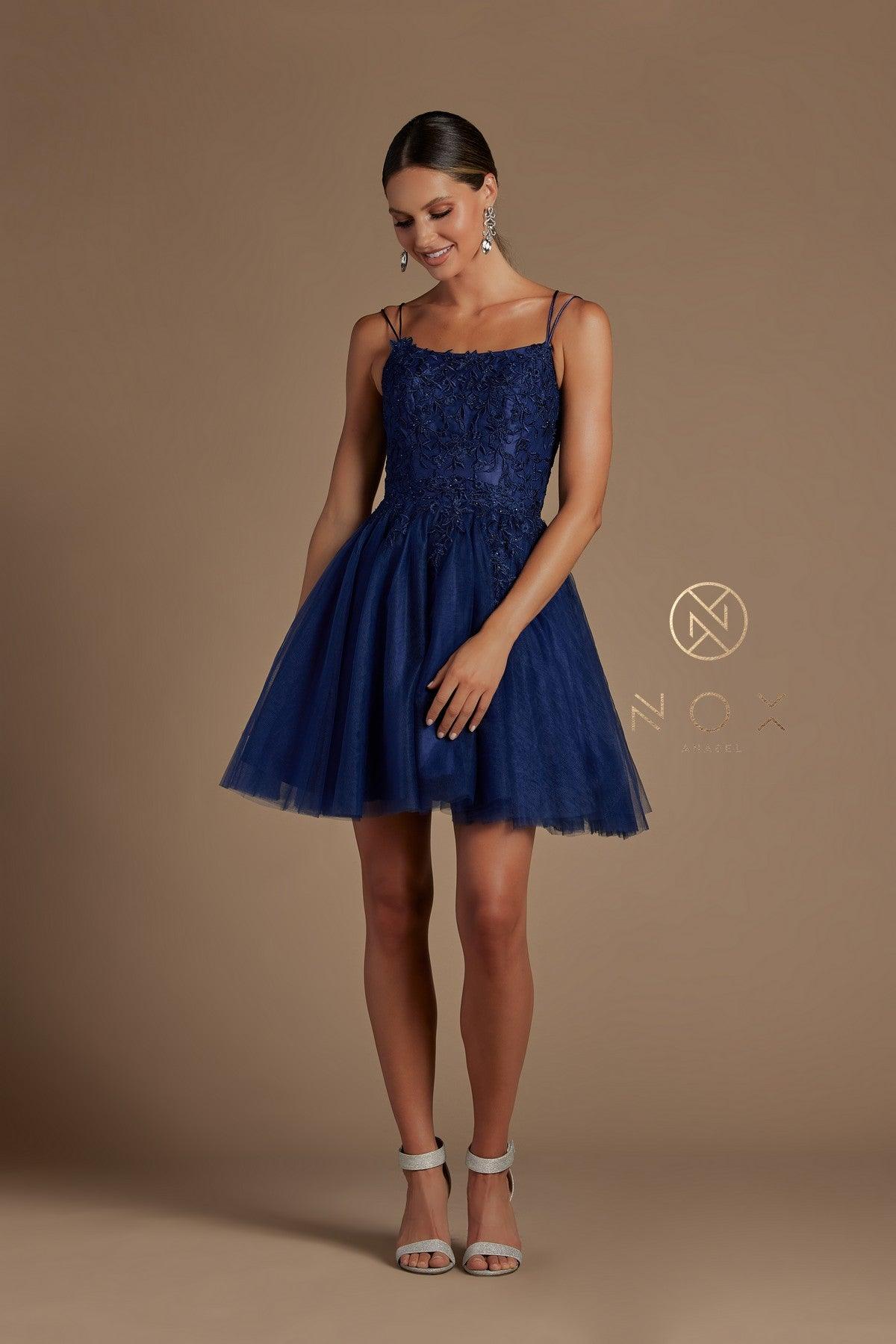 Short Spaghetti Strap Homecoming Dress - The Dress Outlet