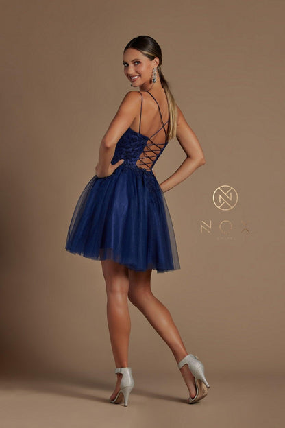 Short Spaghetti Strap Homecoming Dress - The Dress Outlet