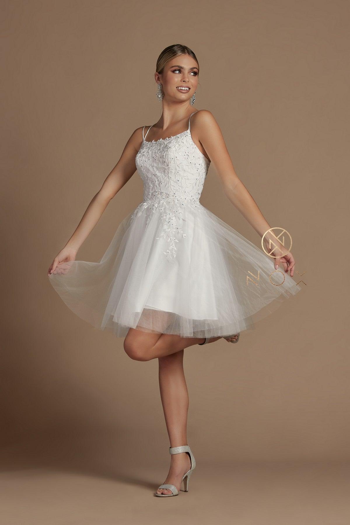 Short Spaghetti Strap Homecoming Dress - The Dress Outlet