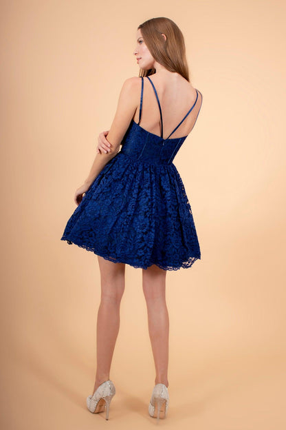 Short Spaghetti Strap Homecoming Lace Cocktail Dress - The Dress Outlet