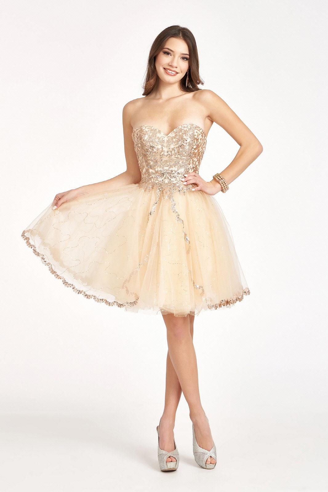 Lilac Short Strapless Homecoming Glitter Mesh Prom Dress