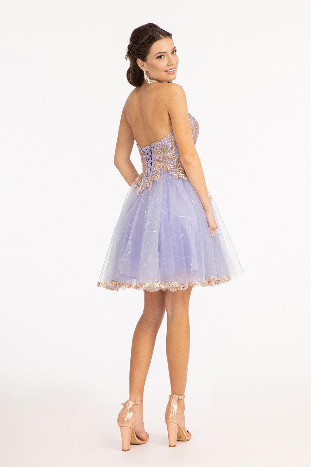 Short Strapless Homecoming Glitter Mesh Prom Dress - The Dress Outlet
