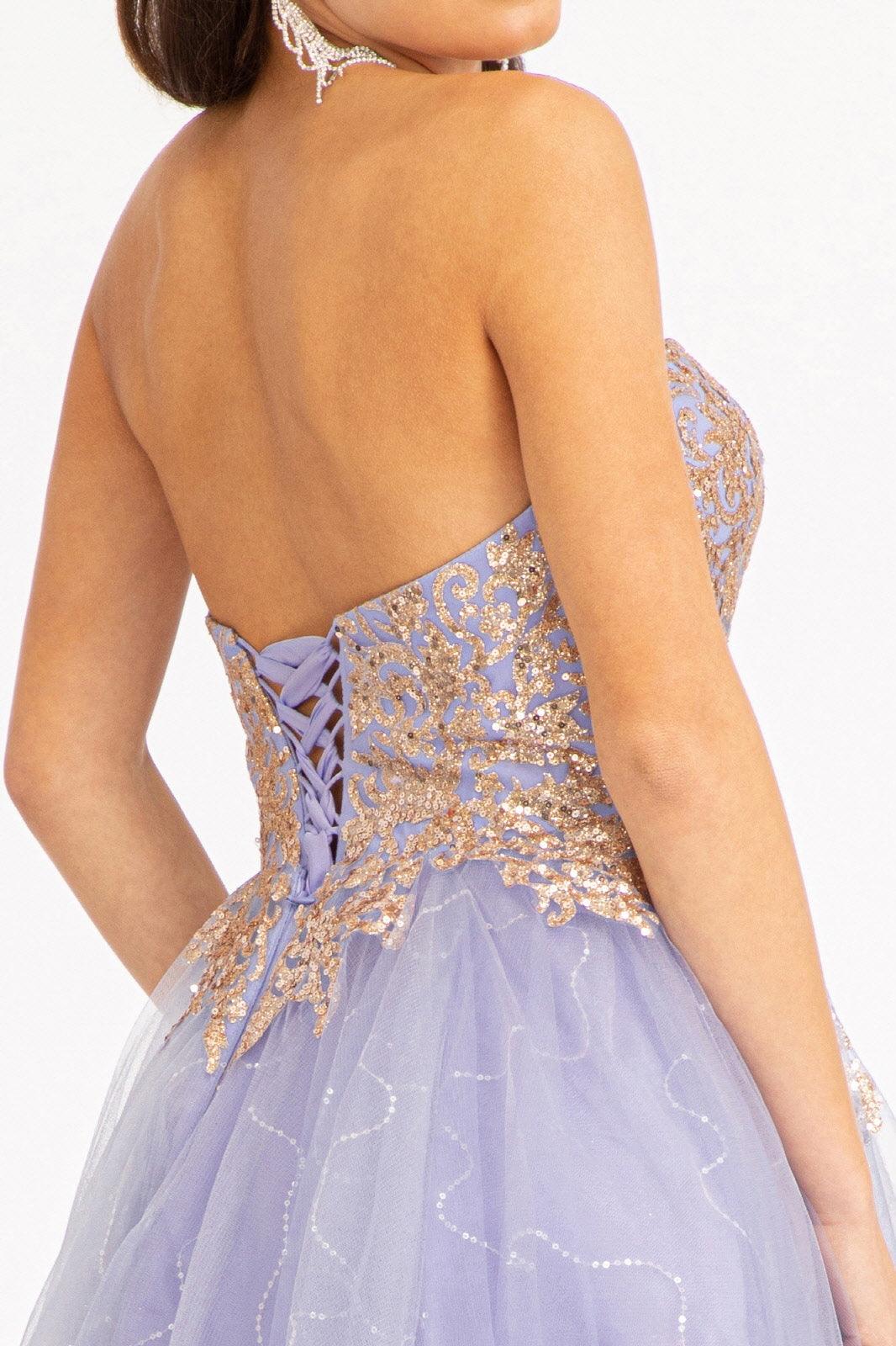 Short Strapless Homecoming Glitter Mesh Prom Dress - The Dress Outlet