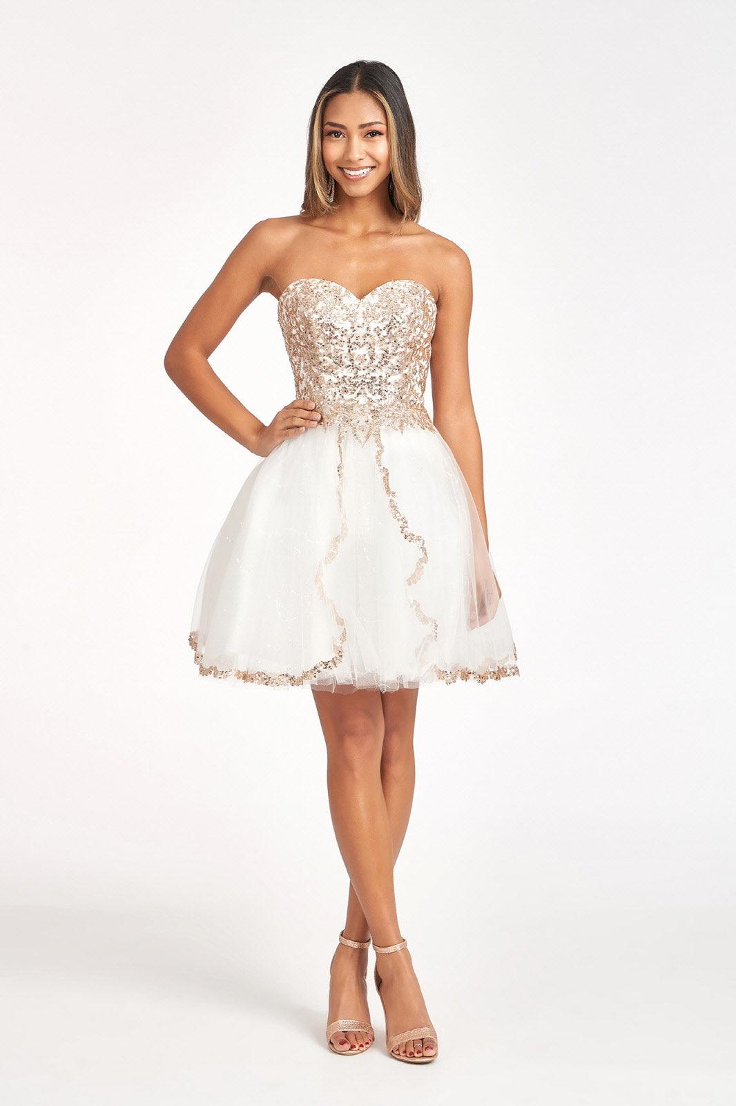 Lilac Short Strapless Homecoming Glitter Mesh Prom Dress