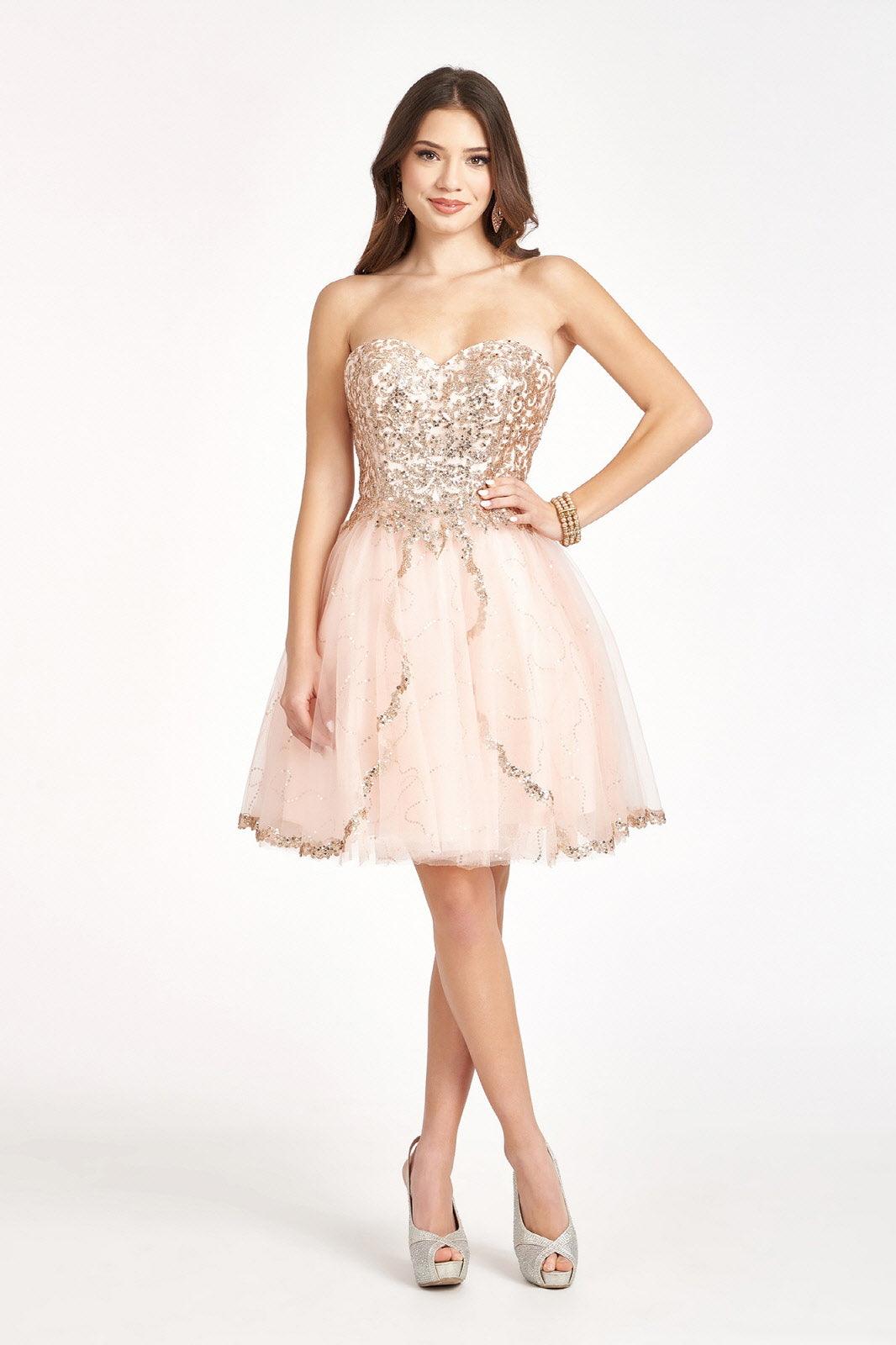 Lilac Short Strapless Homecoming Glitter Mesh Prom Dress