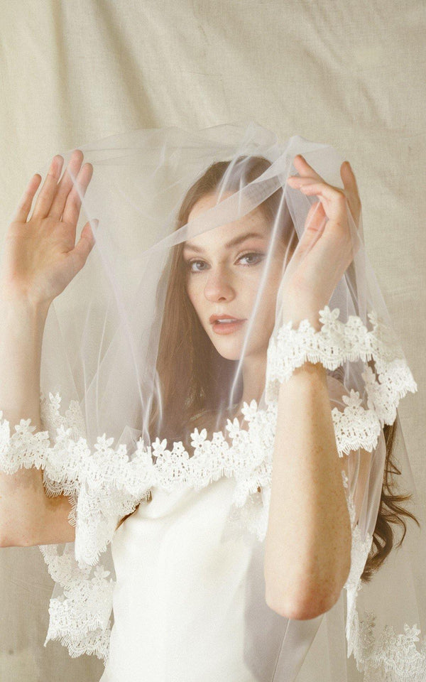Short Waist Wedding Botanical Embroidery Bridal Veil
