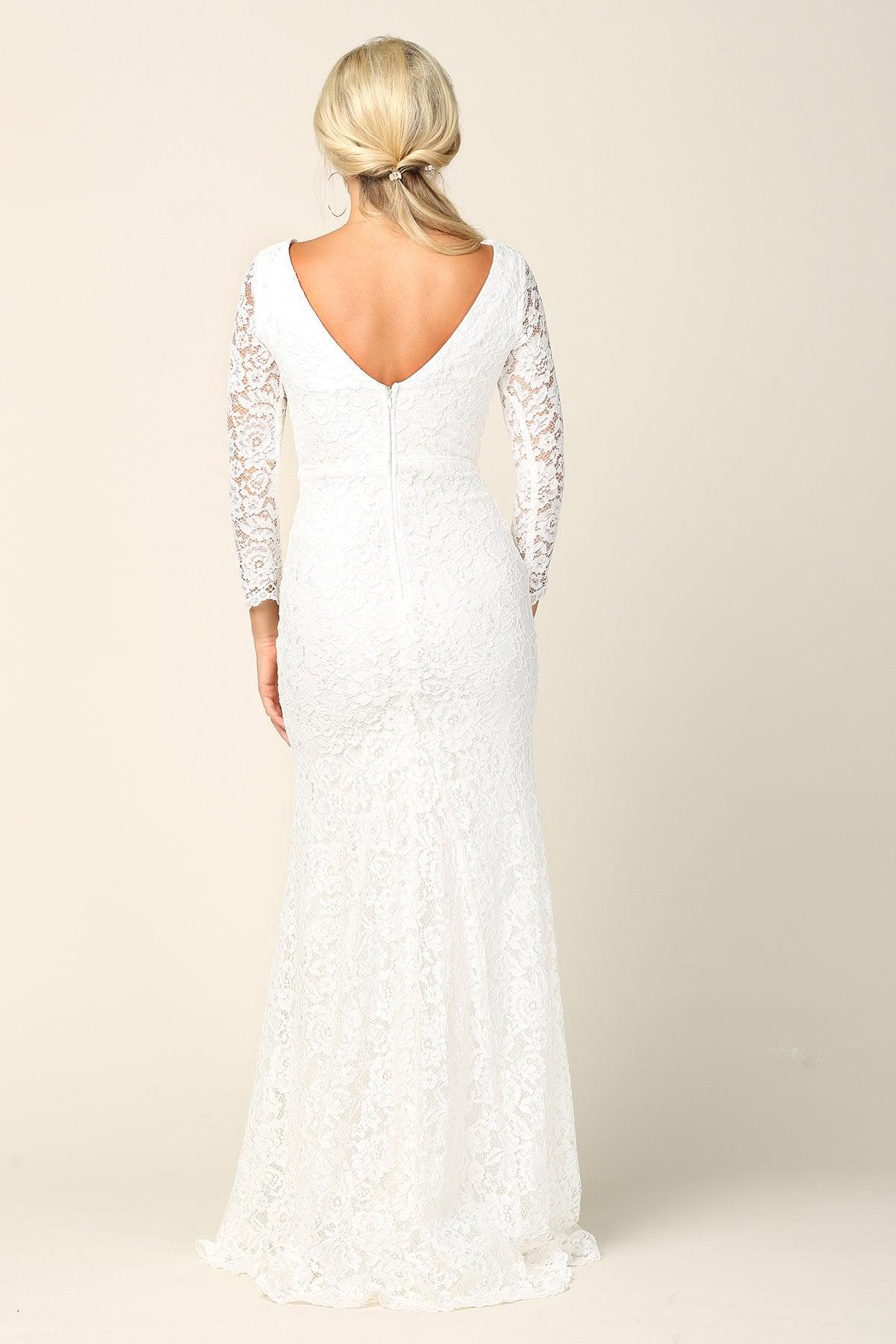 Simple Bridal Gown Long Sleeve Lace Wedding Dress - The Dress Outlet