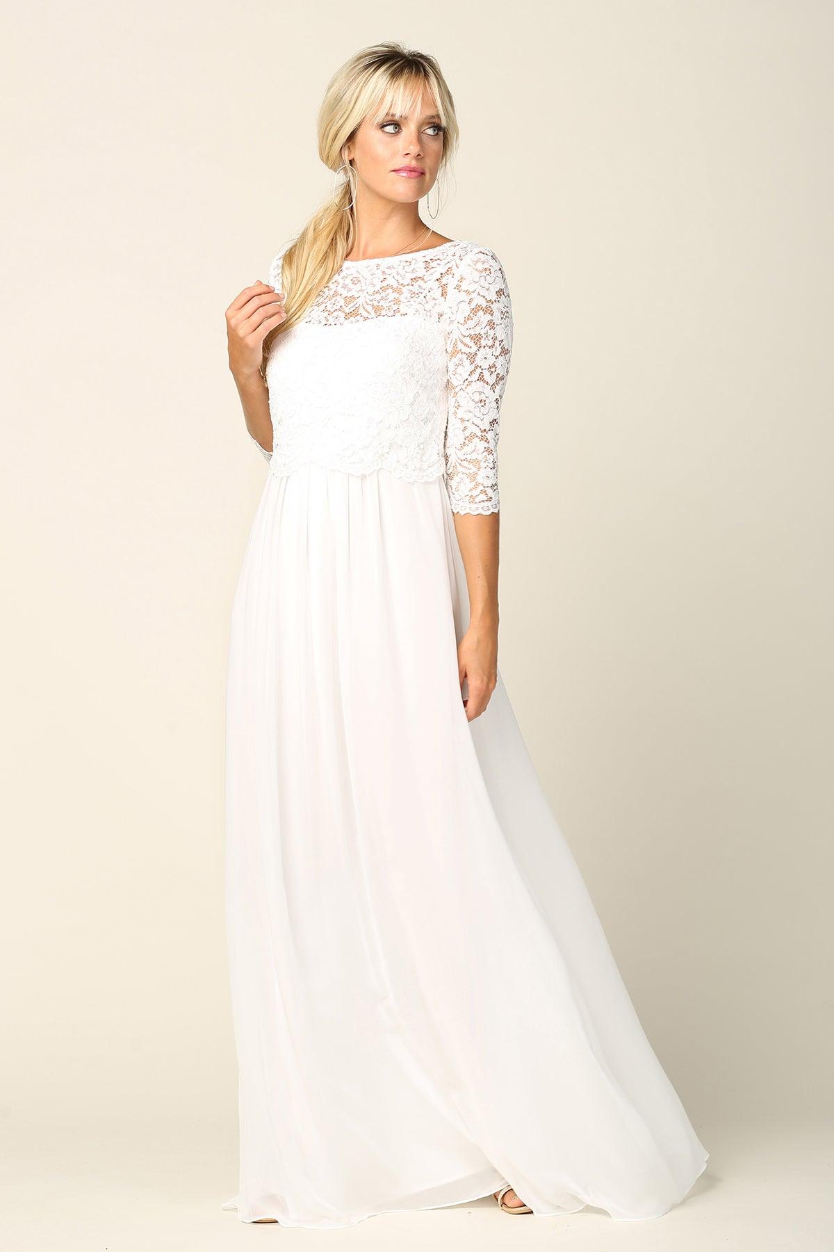 Simple Long 3/4 Sleeve Lace Chiffon Wedding Dress for $117.99 – The ...